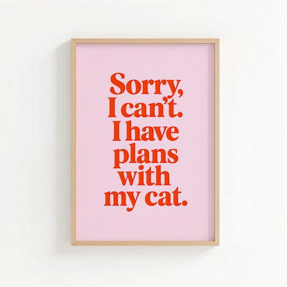 Plans with My Cat Print (pink) | Cat wall art by Nine Lives Tribe
