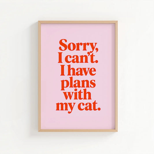 Plans with My Cat Print (pink) | Cat wall art by Nine Lives Tribe