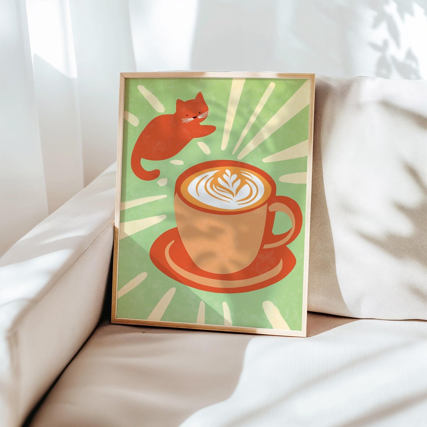 Retro Cat & Coffee Print | Cat wall art by Nine Lives Tribe