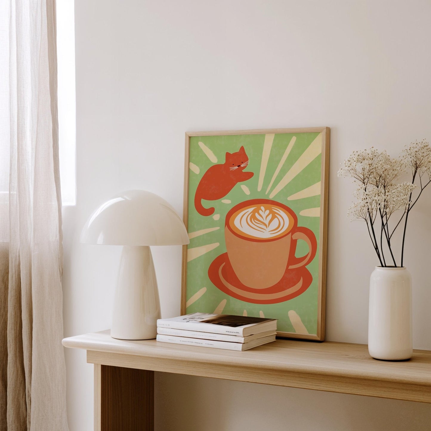 Retro Cat & Coffee Print | Cat wall art by Nine Lives Tribe